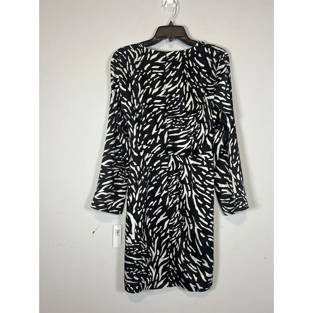 NWT DONNA MORGAN Long Sleeve Wrap Dress Ivory/Black Size 10 - Picture 10 of 11